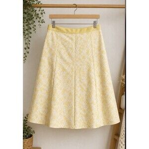 Banana Republic Skirt 4 Silk Yellow White Midi Skirt Cottagecore Preppy A-Line